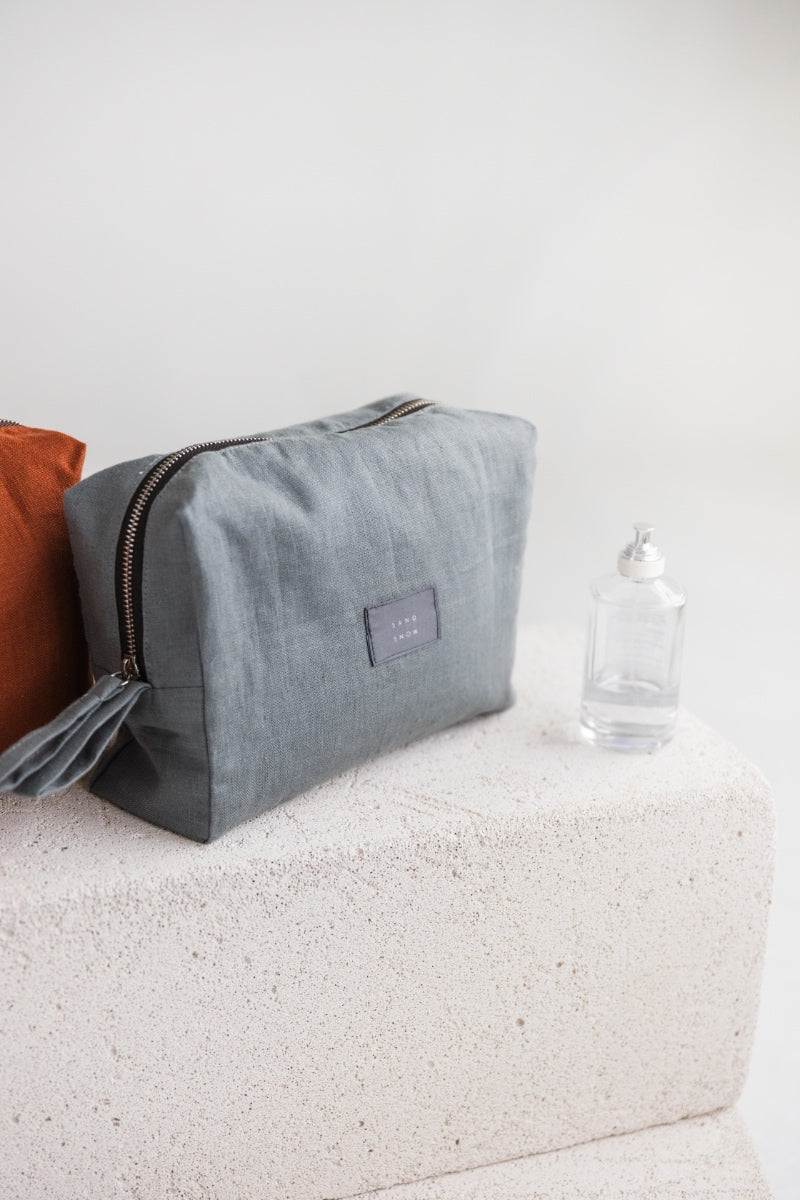 linen makeup bag