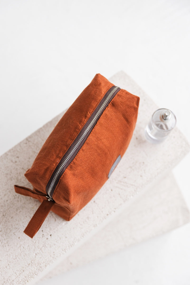 linen makeup bag