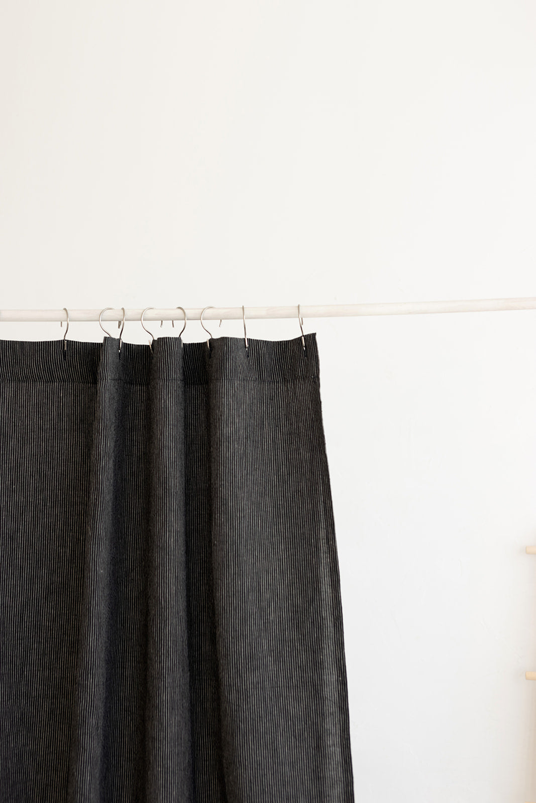 Waterproof Black Pinstripe Linen Shower Curtain 140cm / 55&