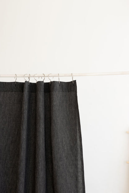 Waterproof Black Pinstripe Linen Shower Curtain 140cm / 55&