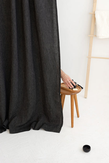 Waterproof Black Pinstripe Linen Shower Curtain 140cm / 55&