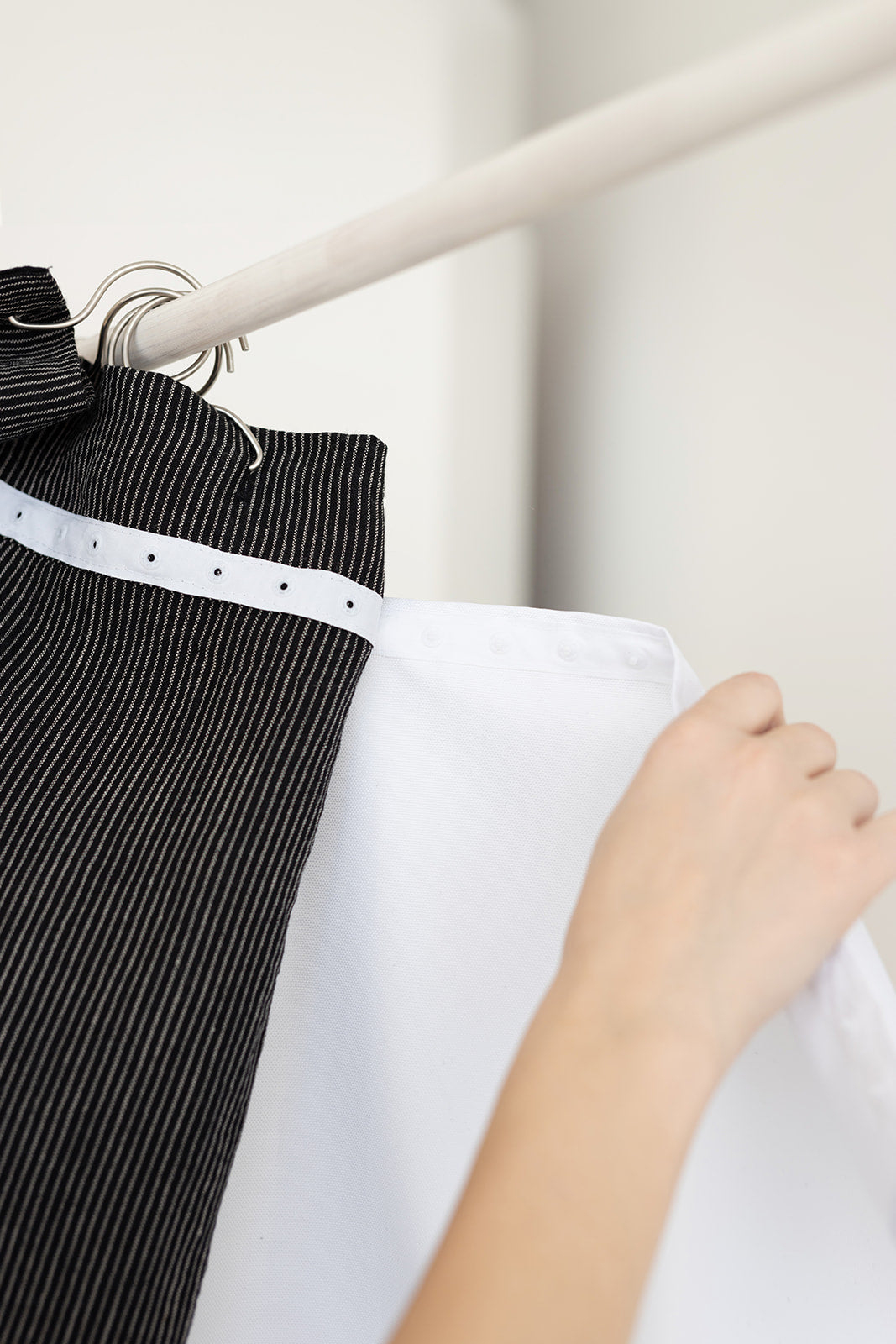 Waterproof Black Pinstripe Linen Shower Curtain 140cm / 55&