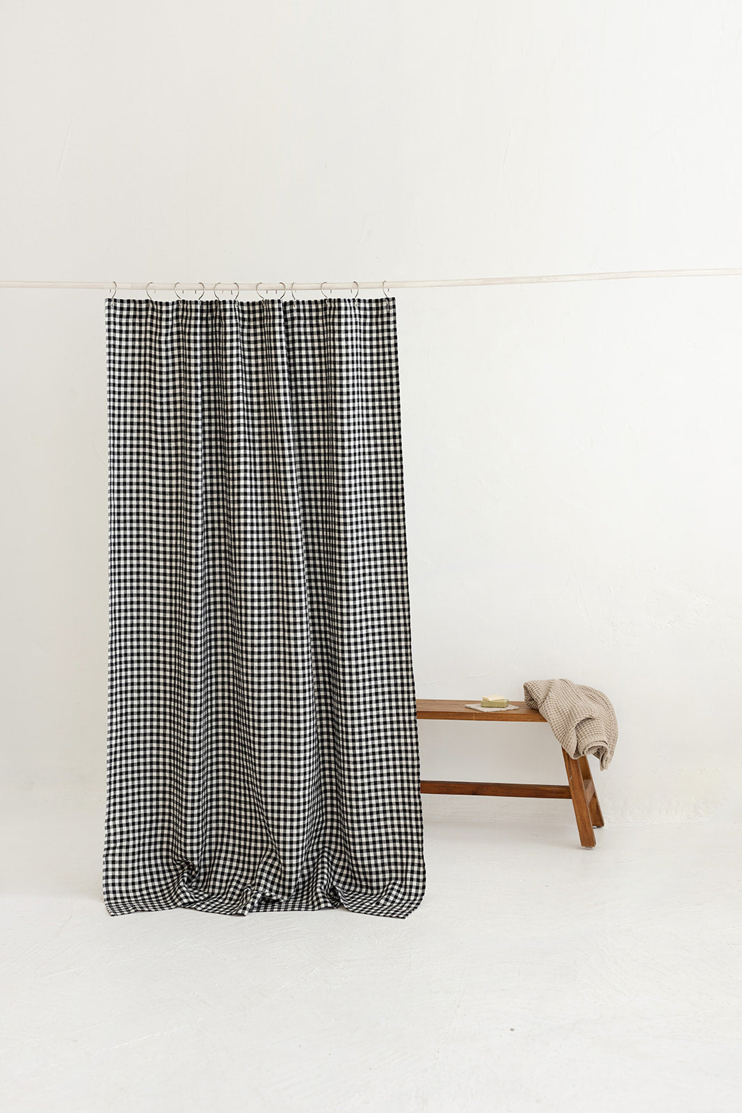 Waterproof Black Gingham Linen Shower Curtain 140cm / 55&