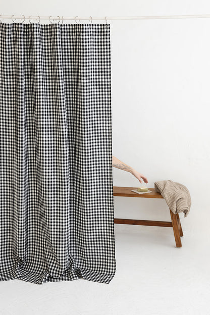 Waterproof Black Gingham Linen Shower Curtain 140cm / 55&
