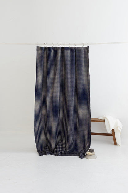 Waterproof Denim Blue Checks Linen Shower Curtain 140cm / 55&