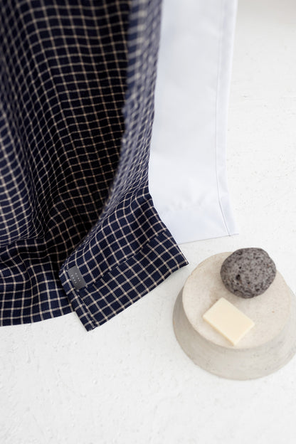 Waterproof Denim Blue Checks Linen Shower Curtain 140cm / 55&