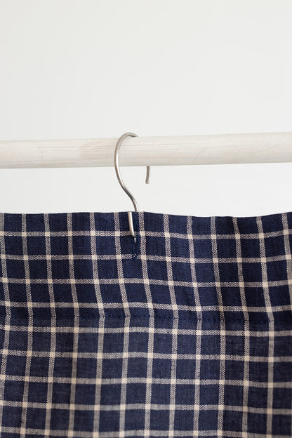 Waterproof Denim Blue Checks Linen Shower Curtain 140cm / 55&