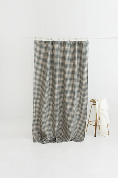 Waterproof Gray Green Gingham Linen Shower Curtain 140cm / 55&