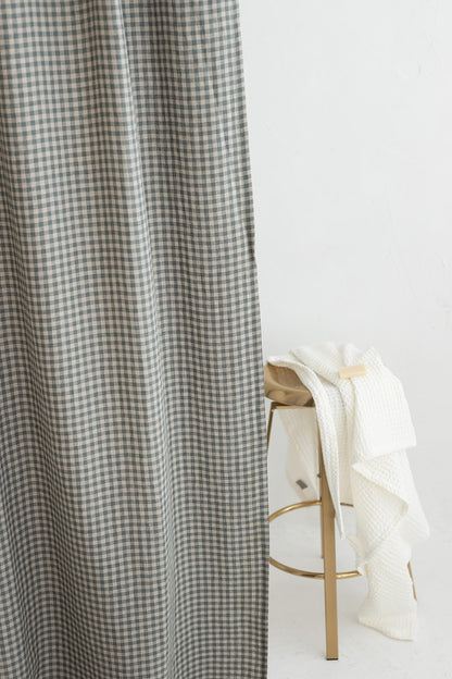 Waterproof Gray Green Gingham Linen Shower Curtain 140cm / 55&