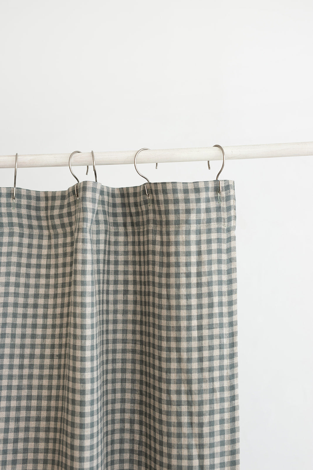 Waterproof Gray Green Gingham Linen Shower Curtain 140cm / 55&