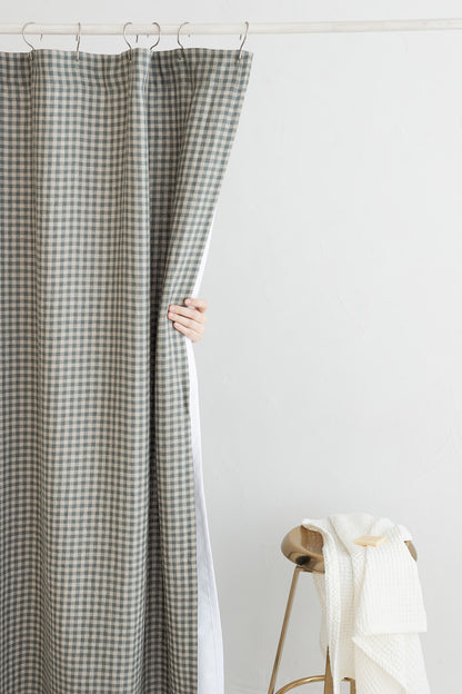Waterproof Gray Green Gingham Linen Shower Curtain 140cm / 55&