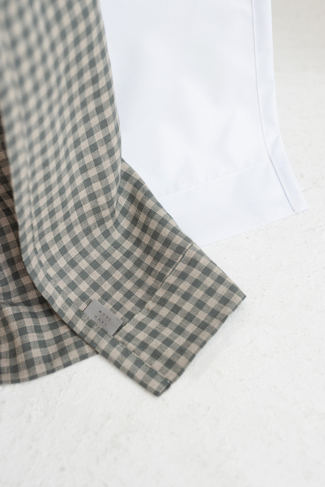 Waterproof Gray Green Gingham Linen Shower Curtain 140cm / 55&