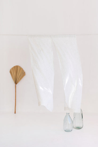 Milky White Pinstripe Linen Japanese Noren Curtain