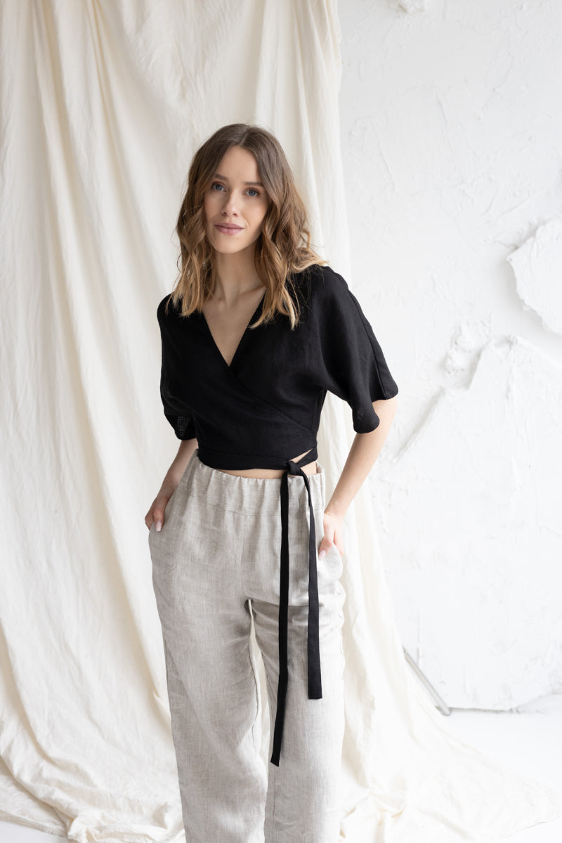 linen wrap blouse