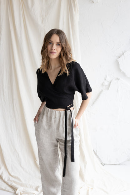 linen wrap blouse