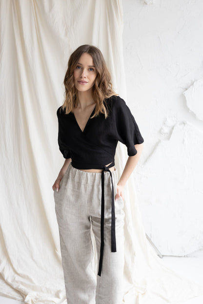 linen wrap blouse