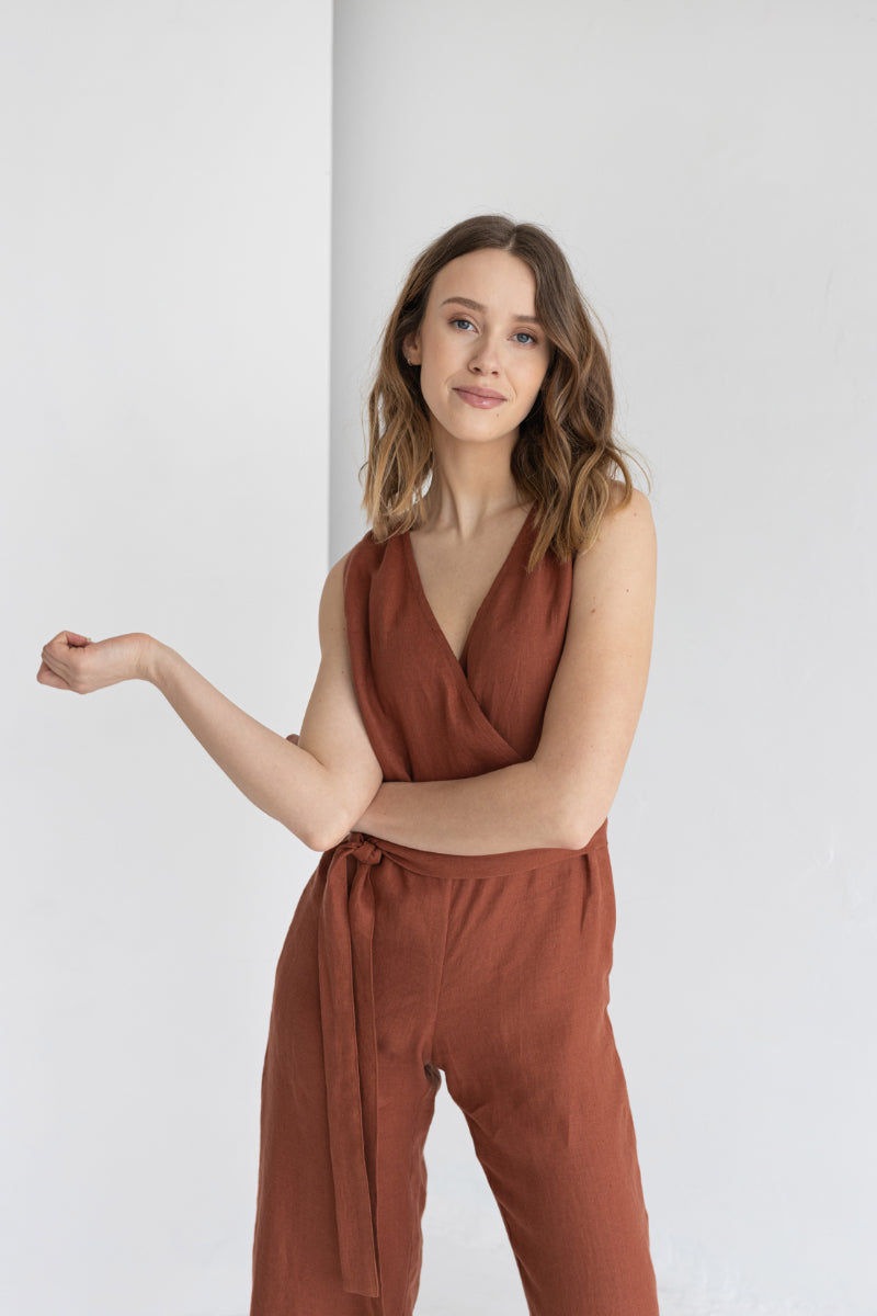 rust linen jumpsuit