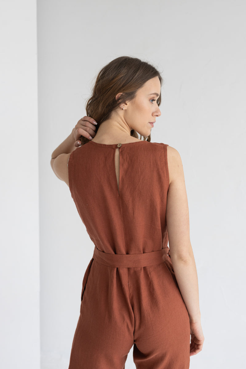 rust linen jumpsuit