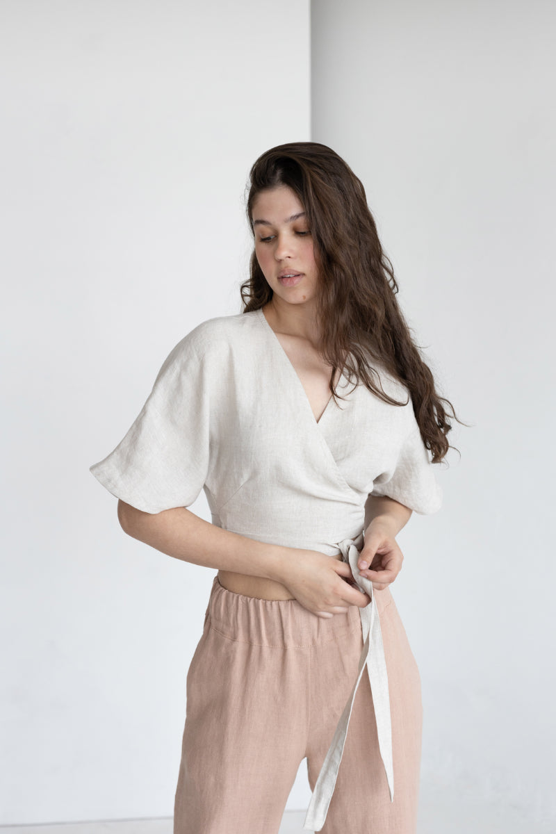 linen wrap blouse