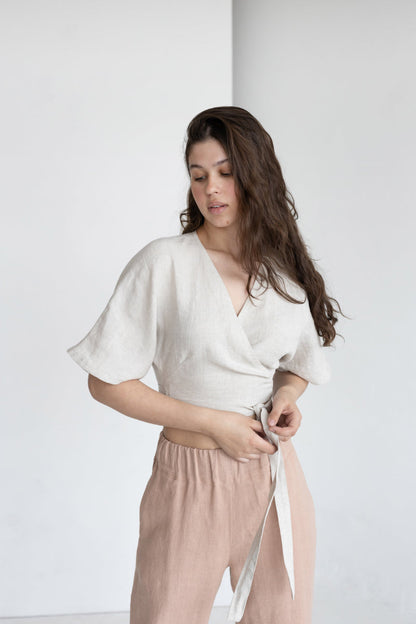 linen wrap blouse