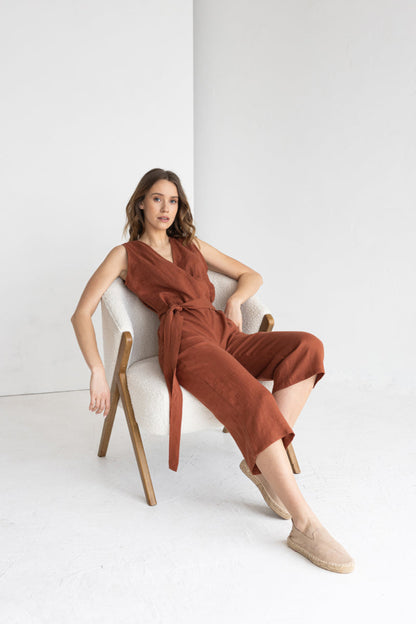 rust linen jumpsuit