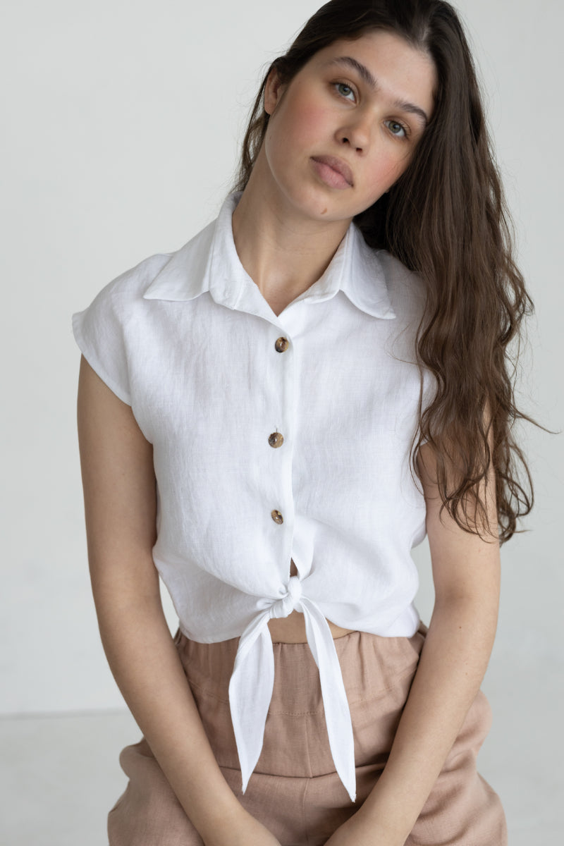 sleeveless linen shirt
