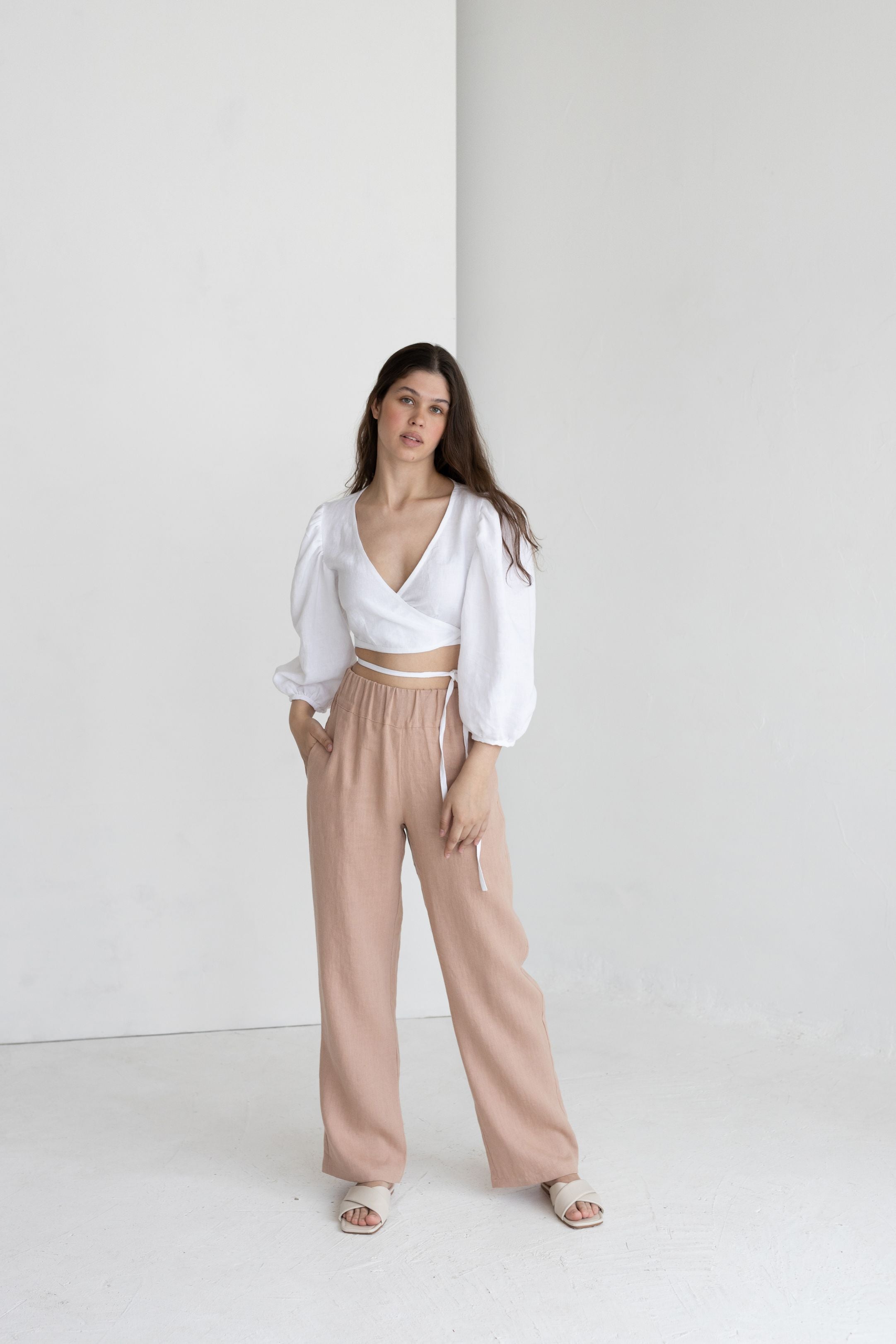 White Linen Blouse With Puff Sleeves