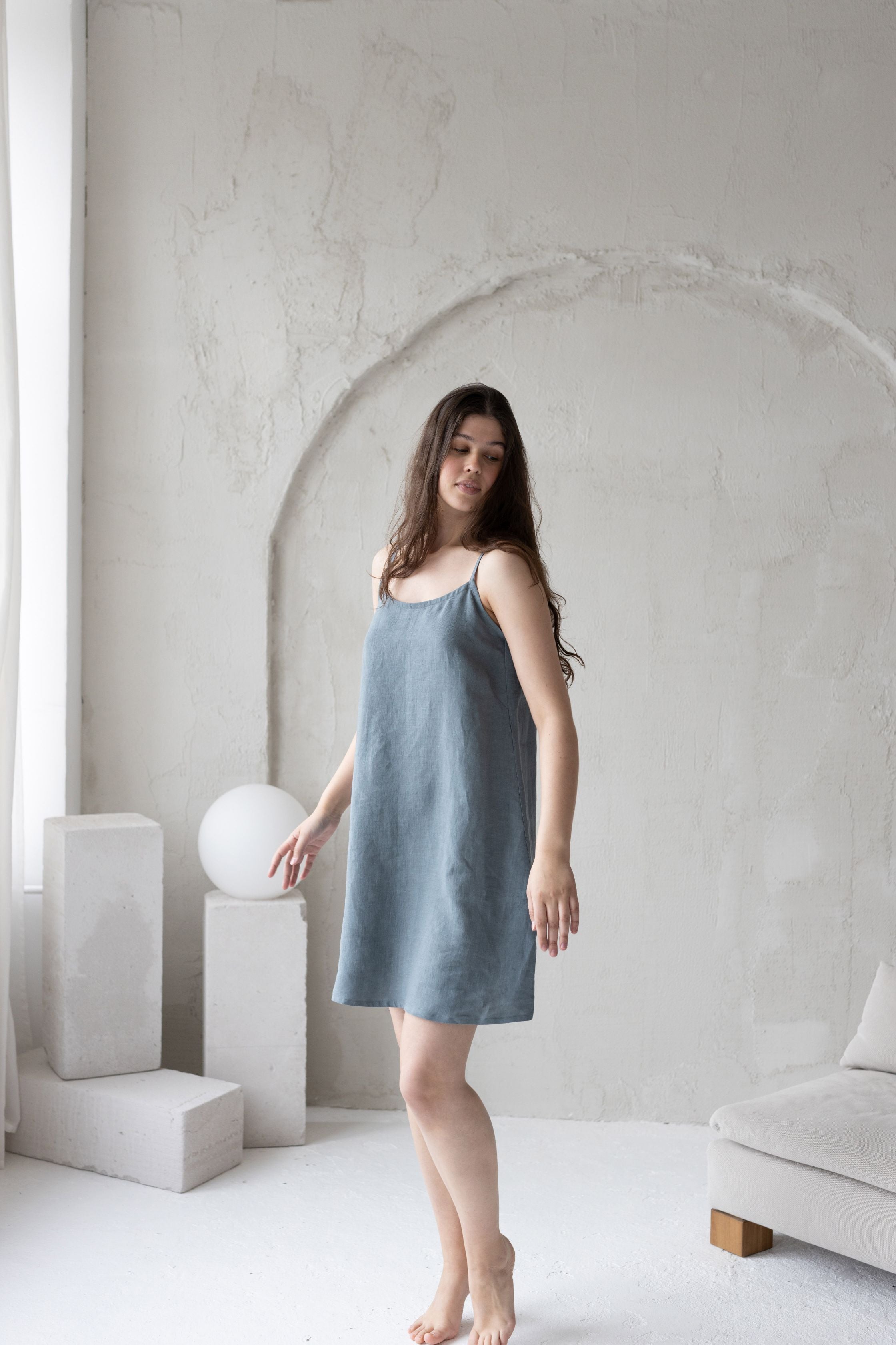 Dusty blue linen nightdress