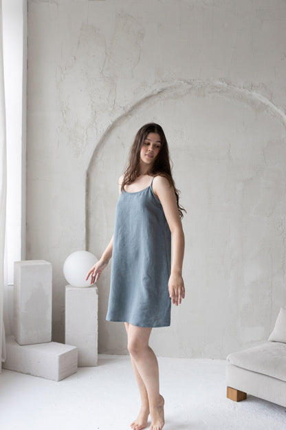 Dusty blue linen nightdress