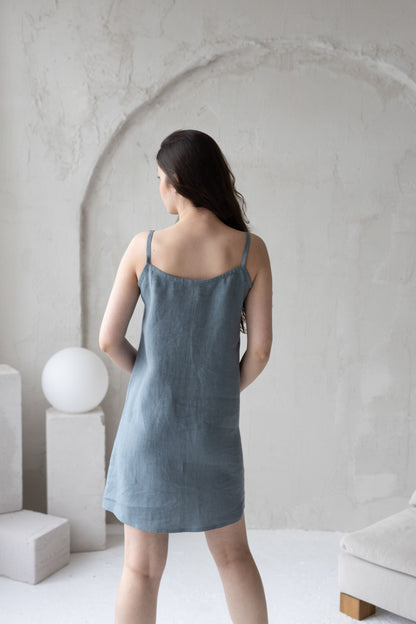 Dusty blue linen nightdress
