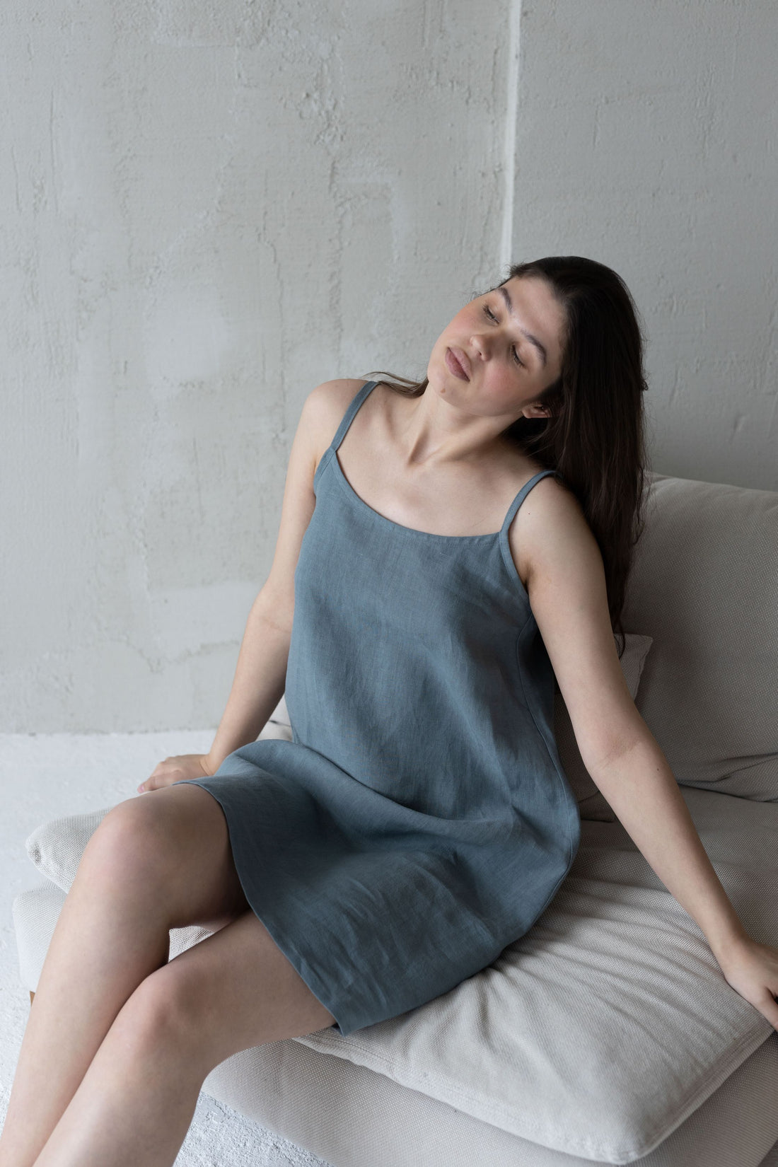 Dusty blue linen nightdress