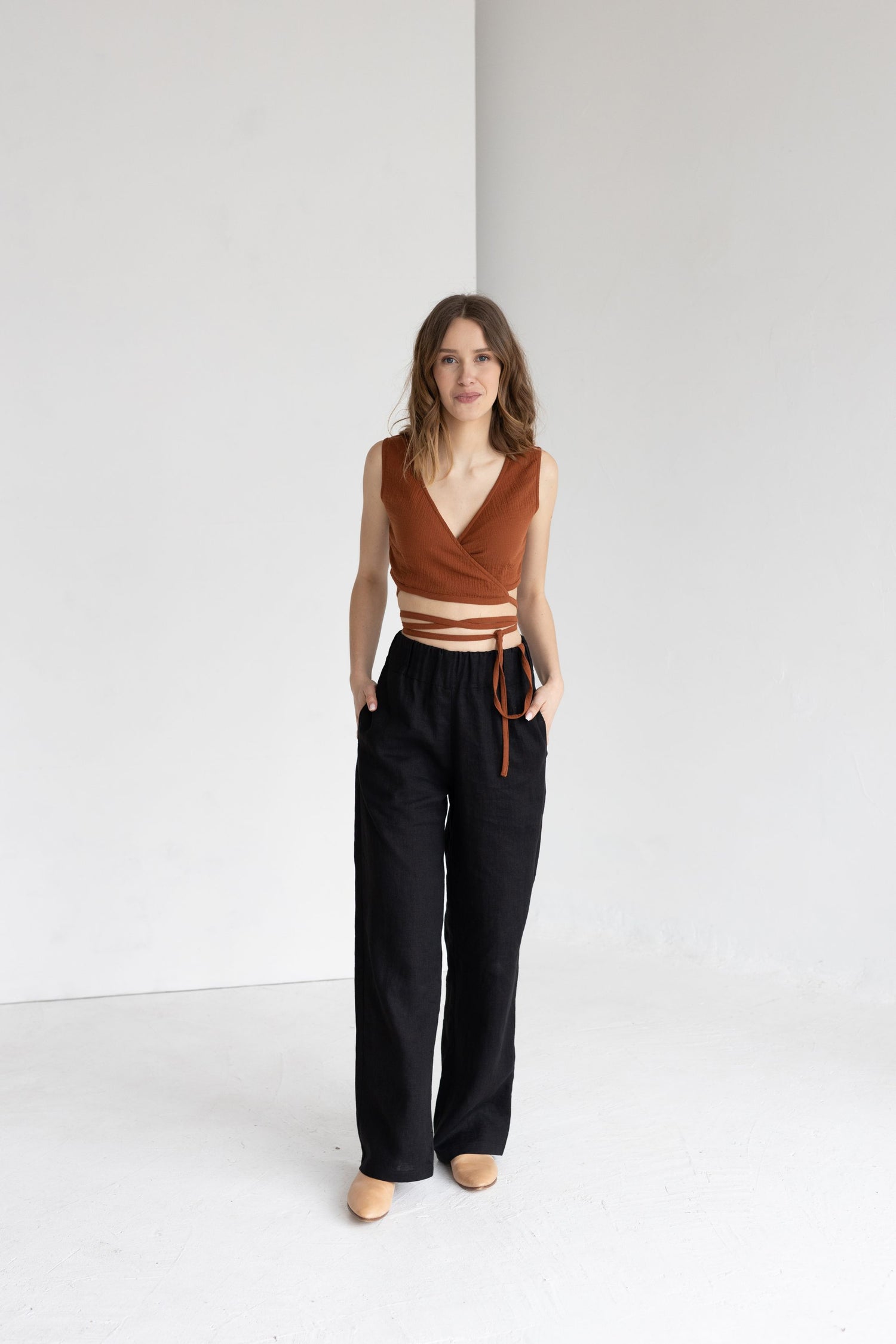 Terracotta Muslin Wrap Top With Ties