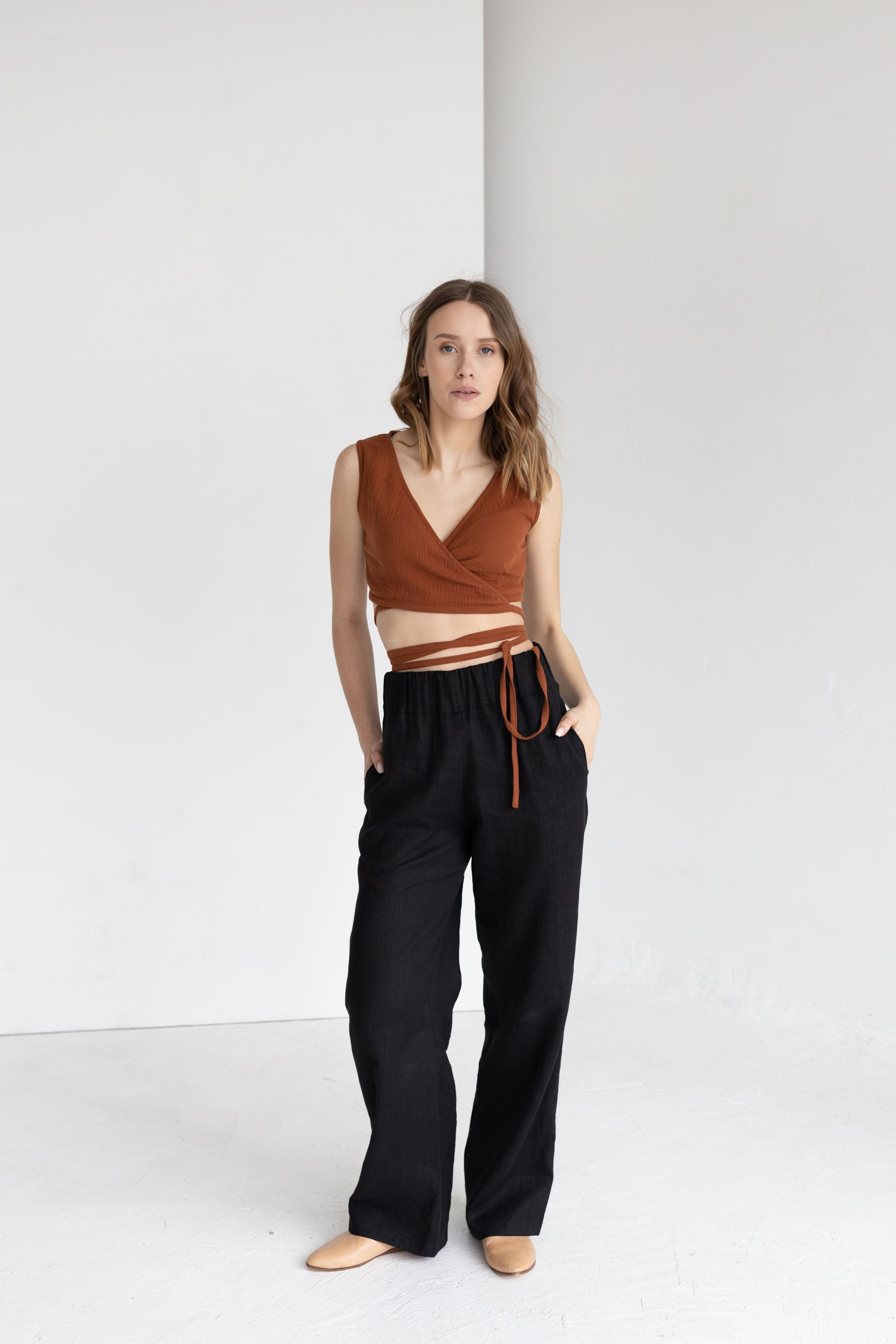 Terracotta Muslin Wrap Top With Ties