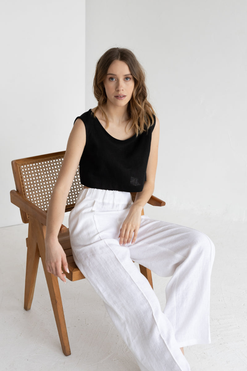 white linen trousers with crease