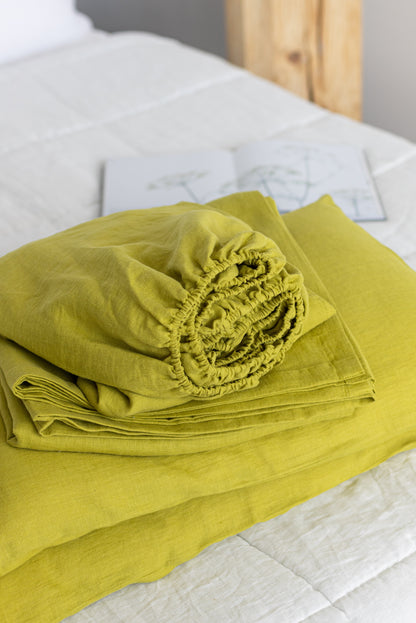 lime linen fitted sheet
