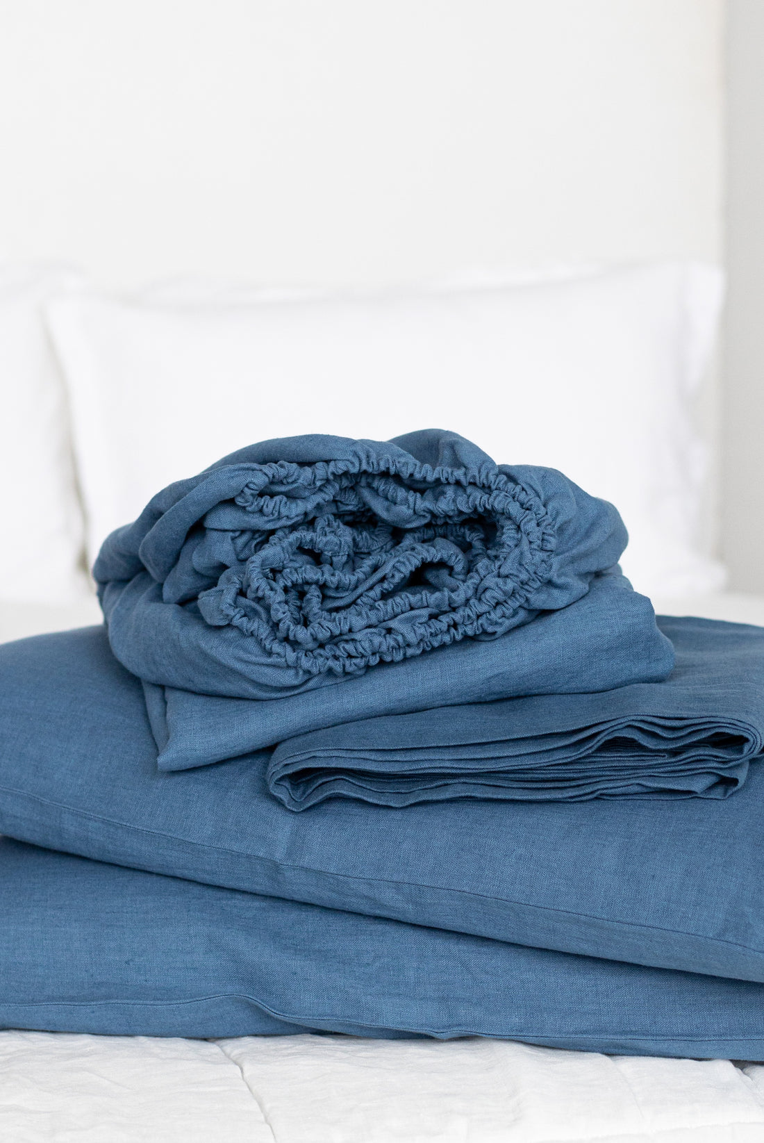 blue linen fitted sheet