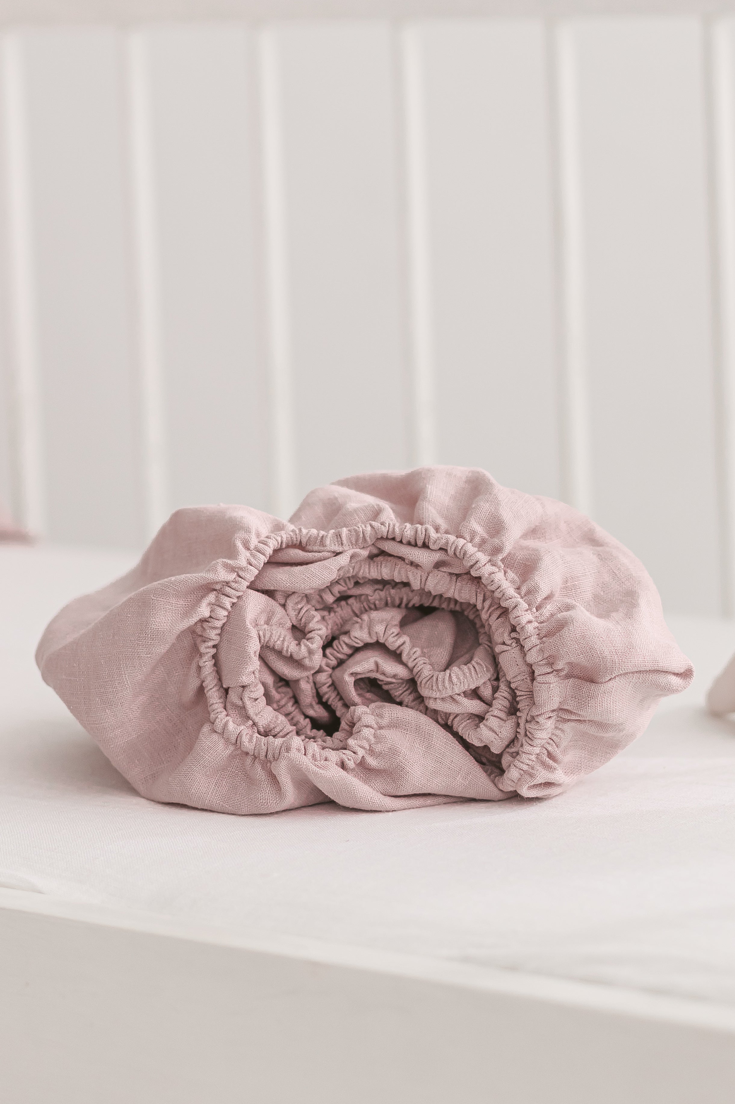 pastel pink linen fitted sheet