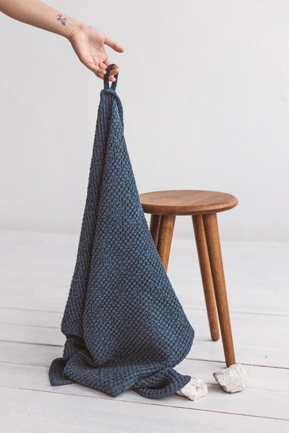 teal linen waffle towel