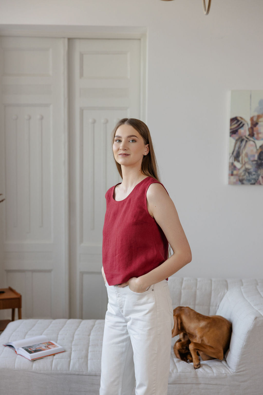 Berry Red Linen Crop Top