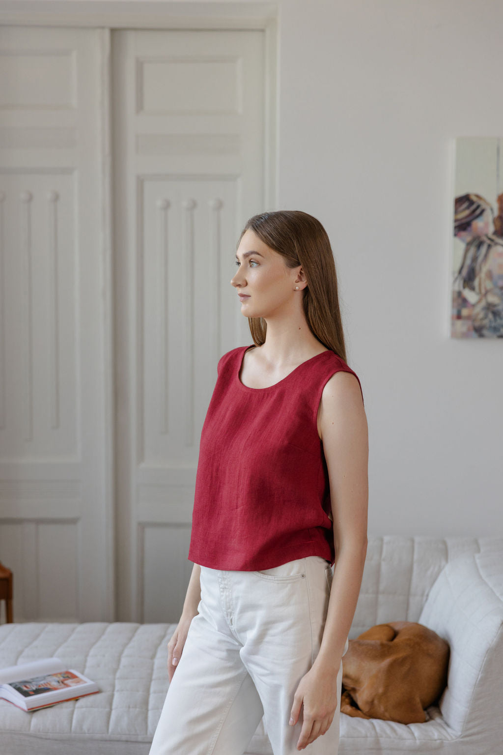 Berry Red Linen Crop Top