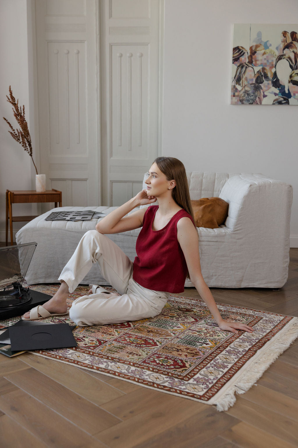Berry Red Linen Crop Top