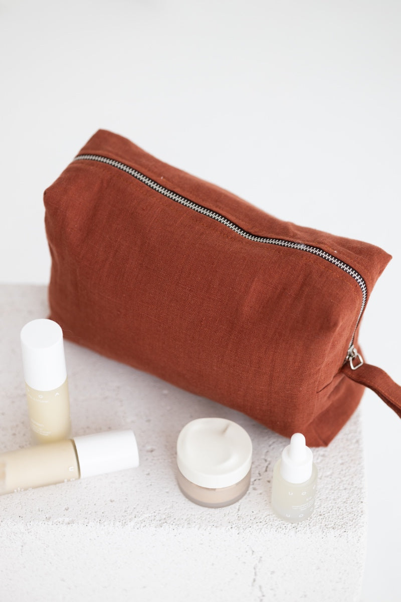 linen makeup bag