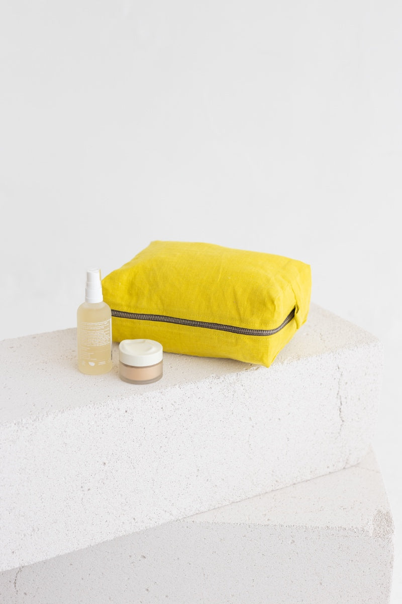 linen makeup bag