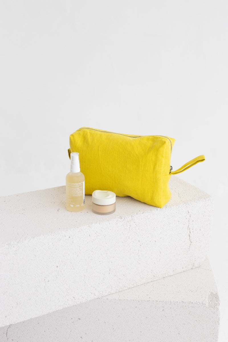 linen makeup bag