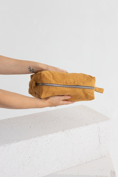 linen makeup bag