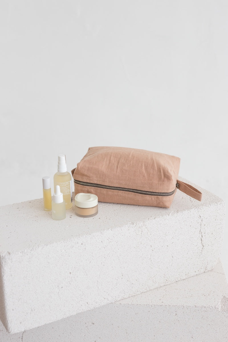 linen makeup bag