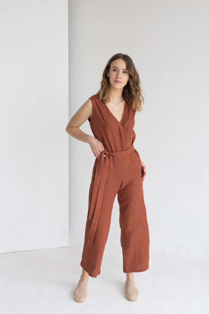 rust linen jumpsuit