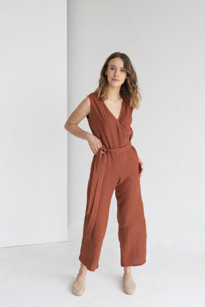 rust linen jumpsuit