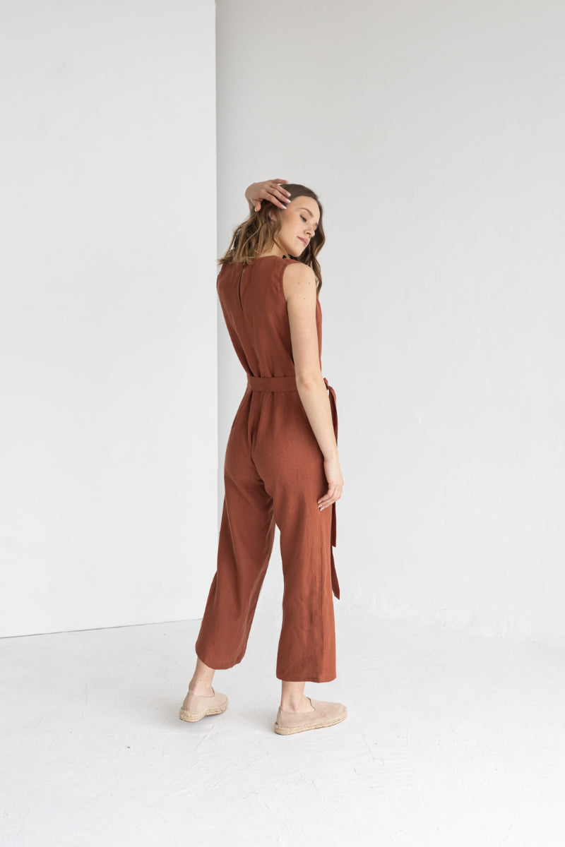 rust linen jumpsuit