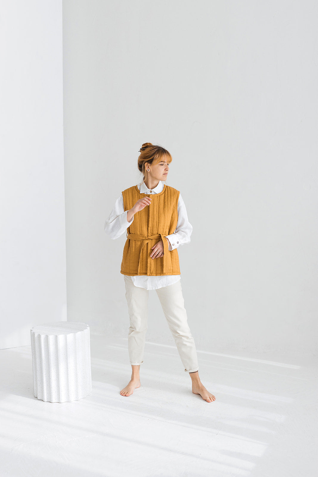 Quilted Linen Vest With Wool Filling